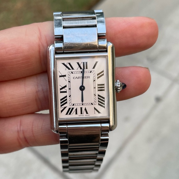 Cartier Accessories - Cartier Tank Silver Watch with White Dial